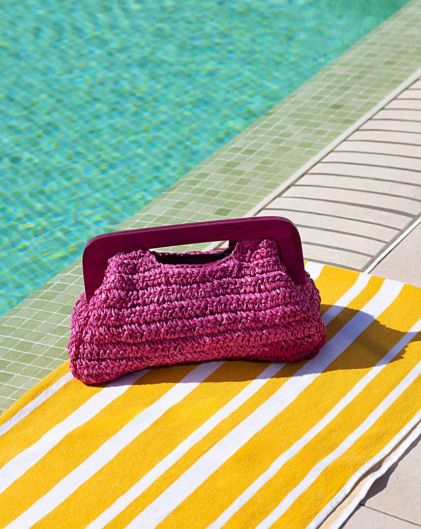 Pink Framed Raffia Clutch Bag