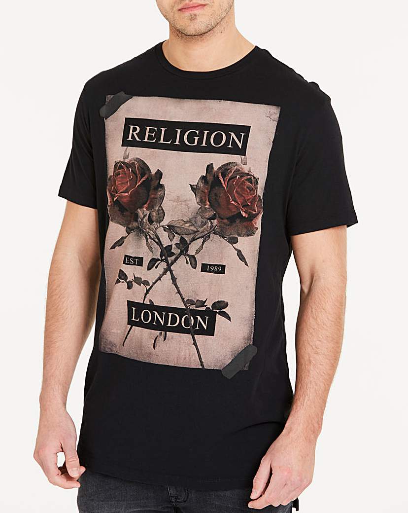 Image of Religion Black Cross Rose T-Shirt L