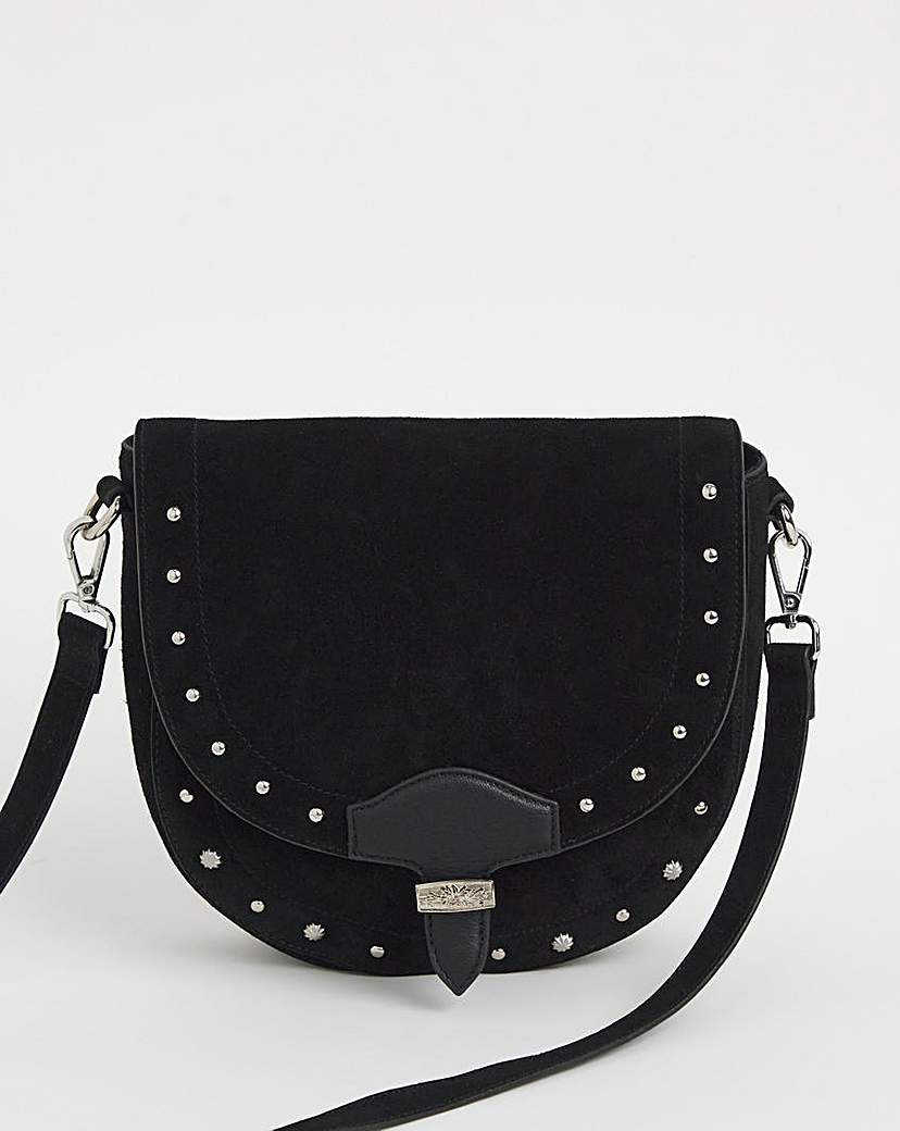 Black Real Suede Studded Western Bag