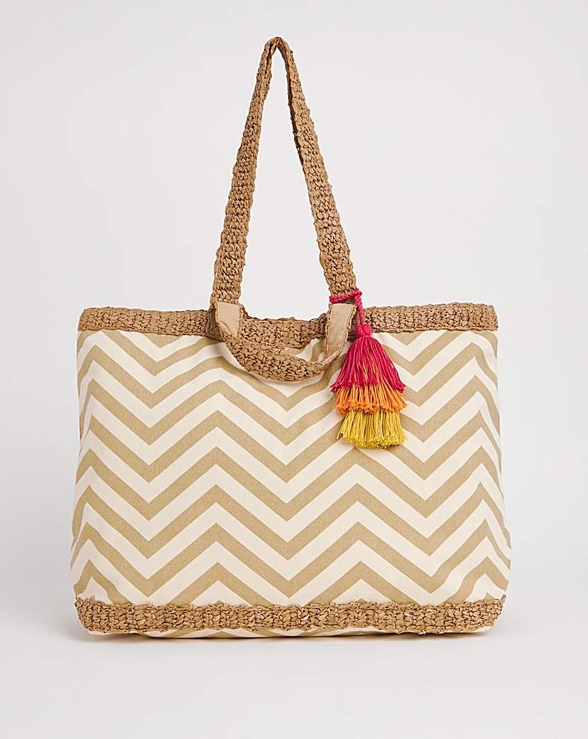 Natural Raffia Chevron Beach Bag