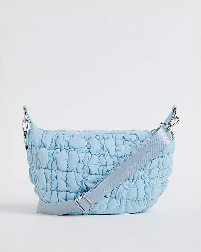 Blue Nylon Popcorn Quilt Crossbody Bag