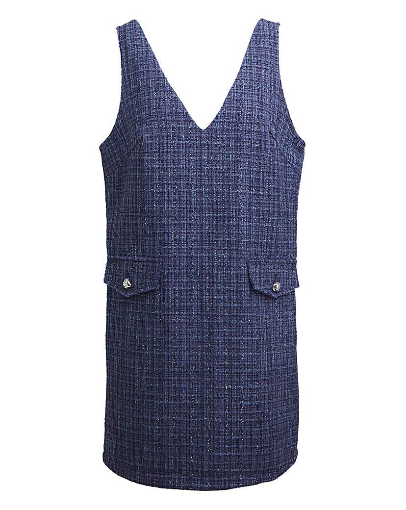 Navy Boucle Pinafore Dress