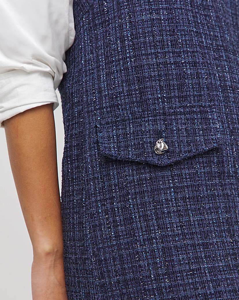 Navy Boucle Pinafore Dress