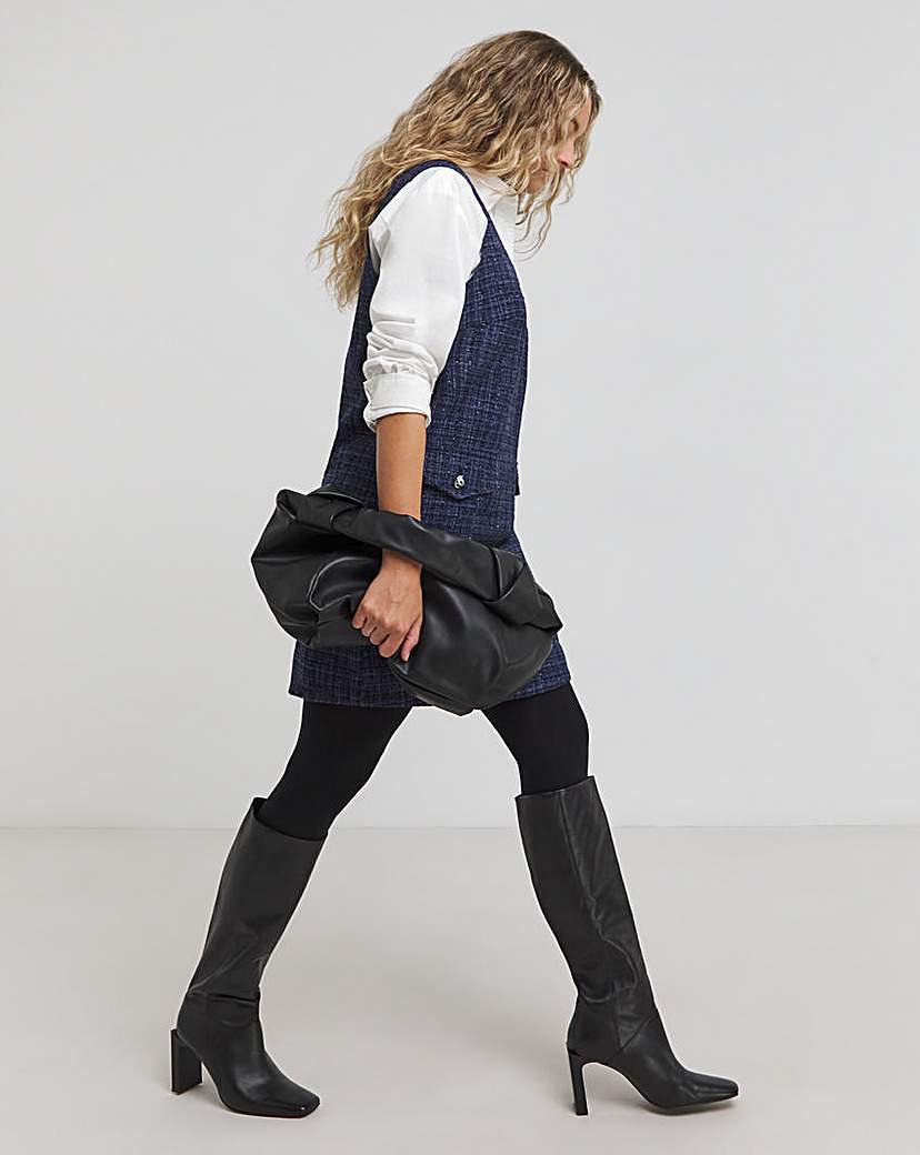Navy Boucle Pinafore Dress
