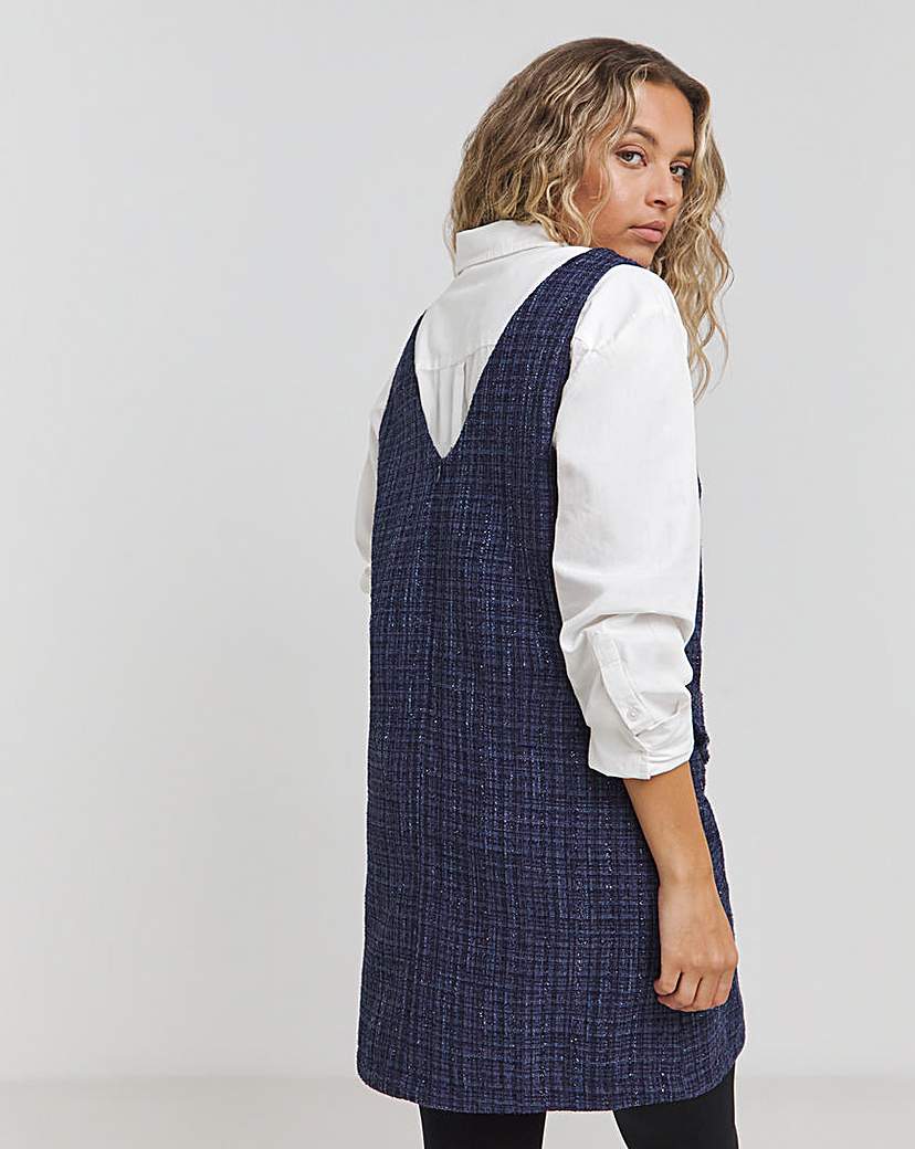 Navy Boucle Pinafore Dress