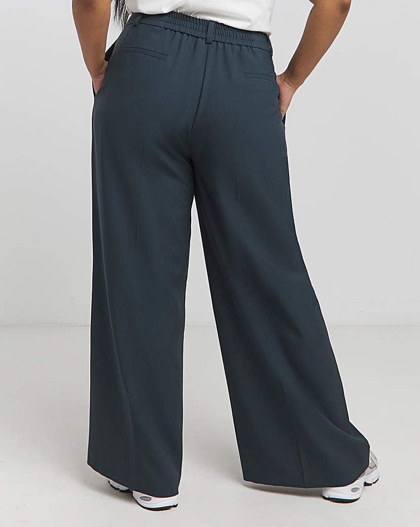 Navy Pleated Wide Leg Trouser