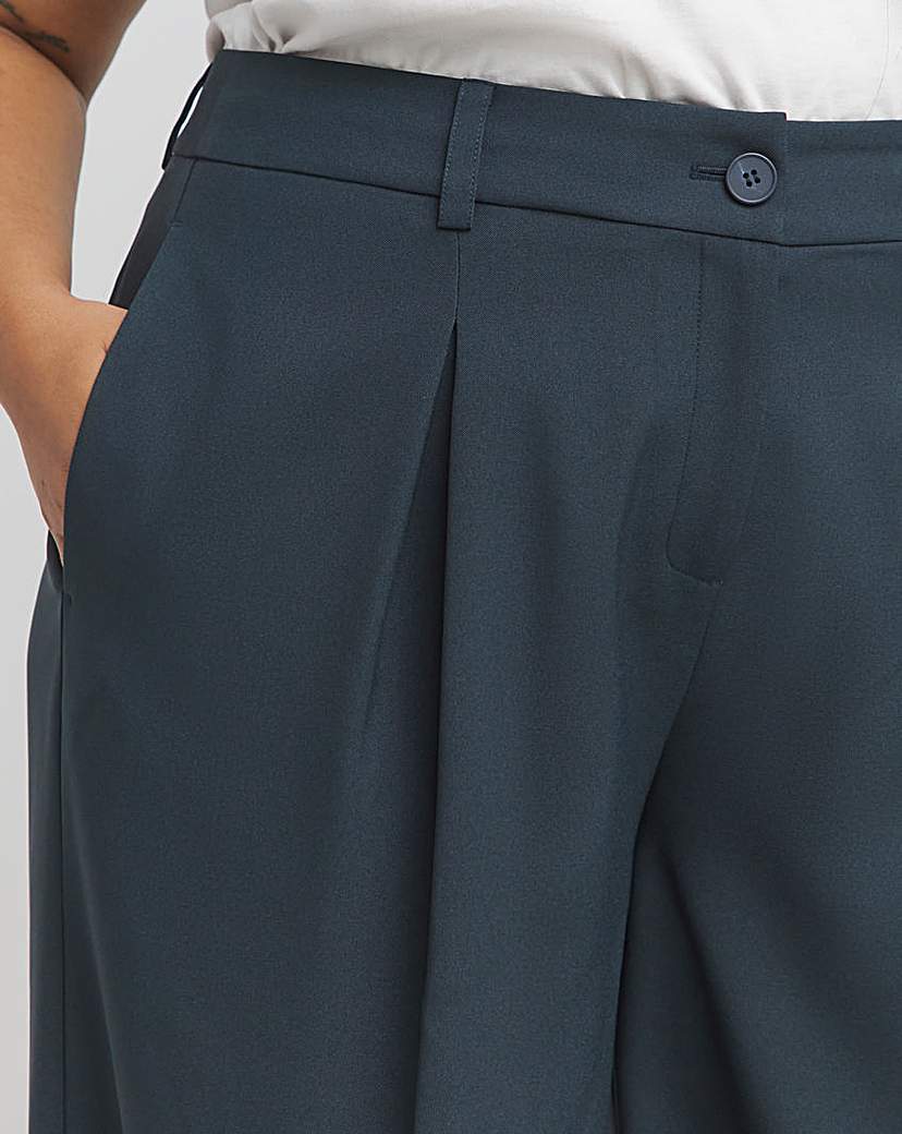Navy Pleated Wide Leg Trouser