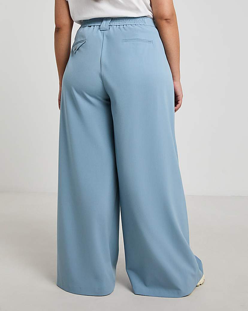 Blue Pleated Wide Leg Trousers