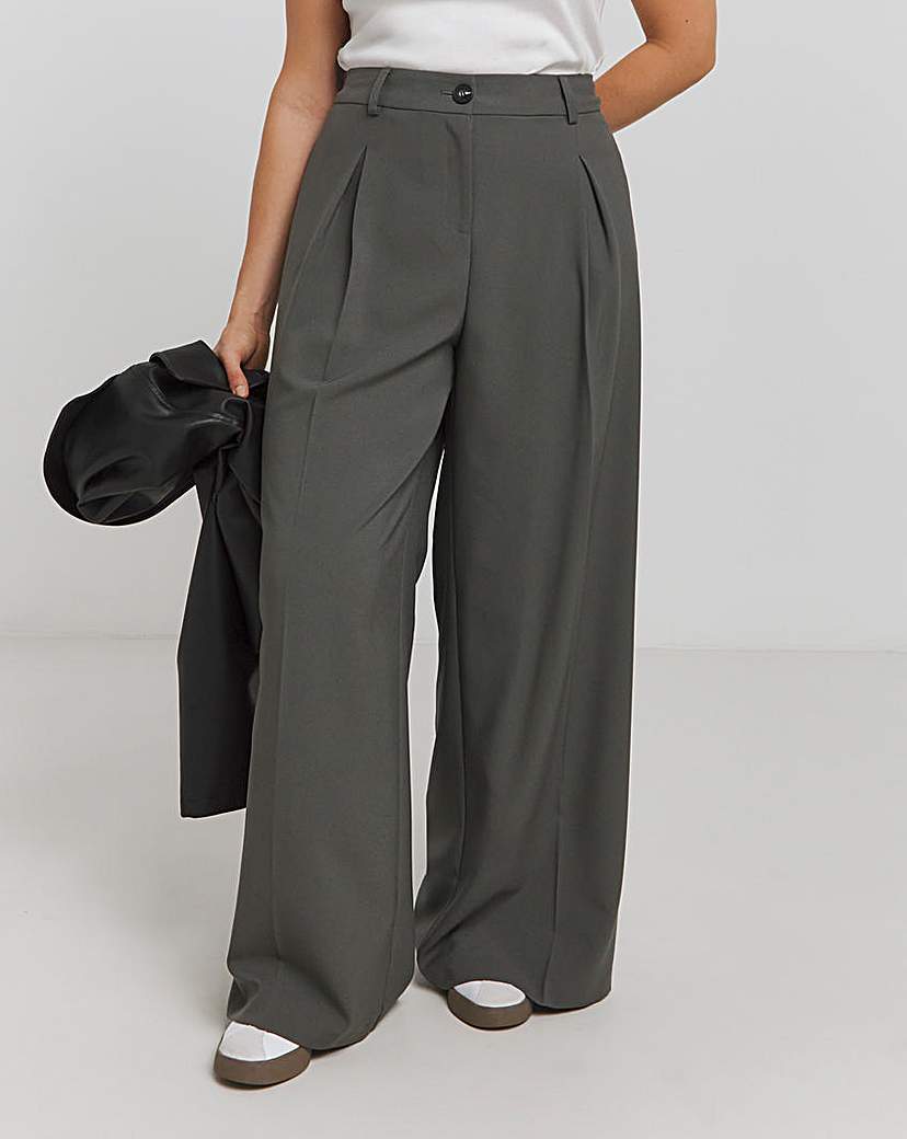 Elastic Back Pleated Wide Leg Trousers