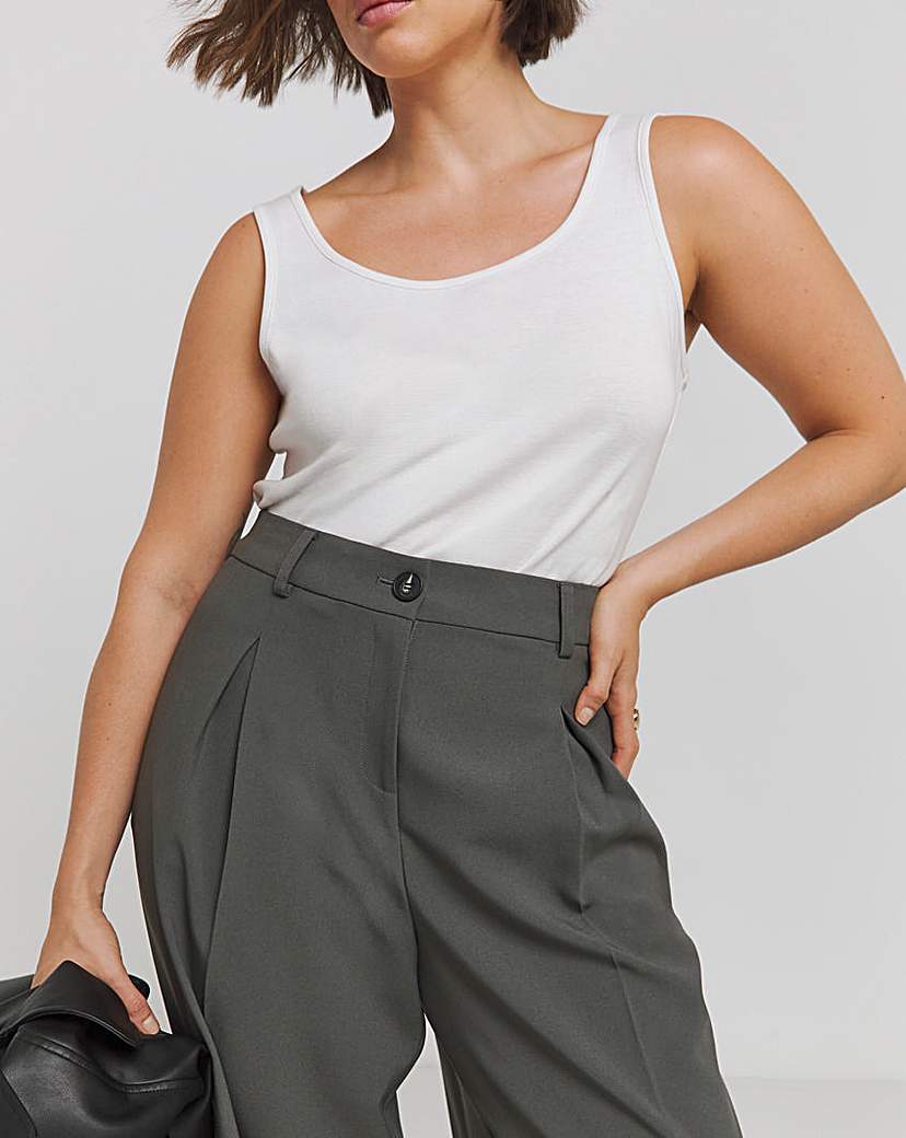 Elastic Back Pleated Wide Leg Trousers