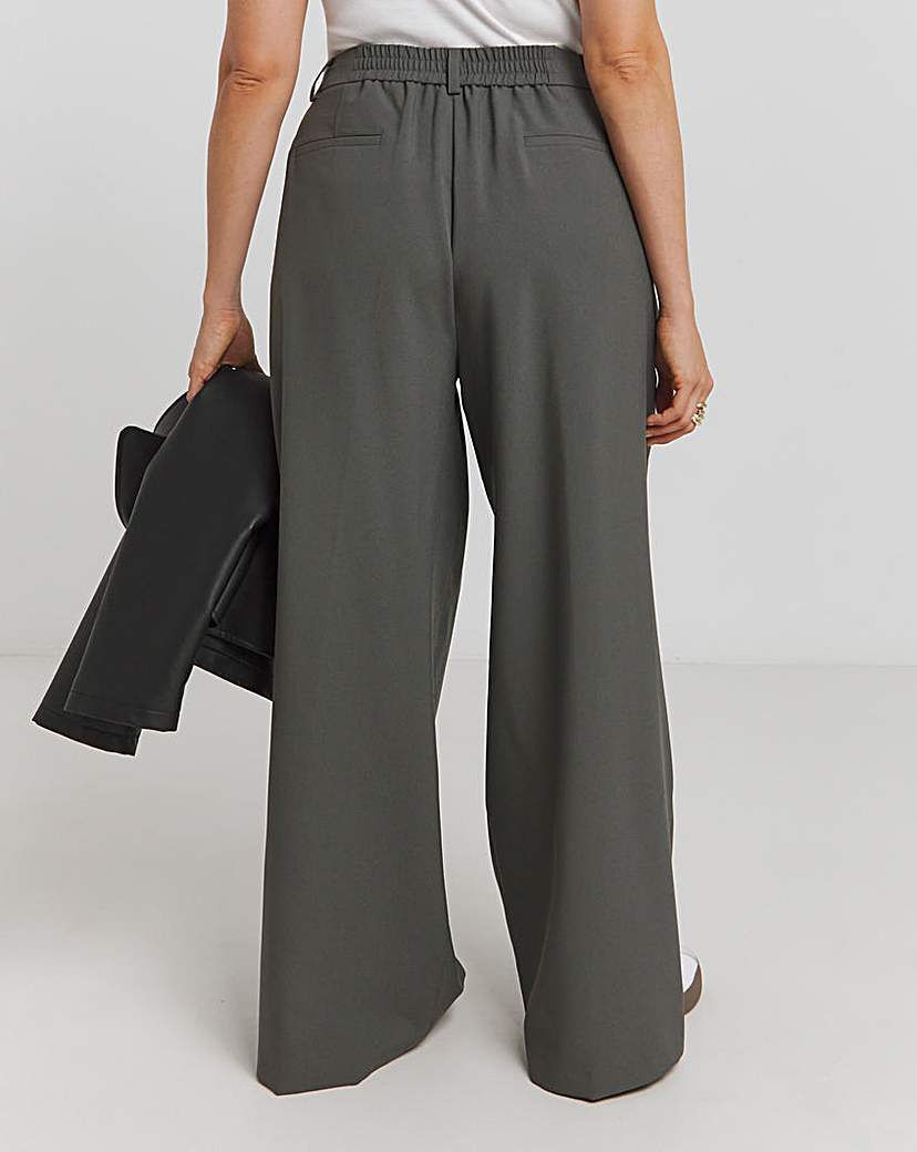 Elastic Back Pleated Wide Leg Trousers