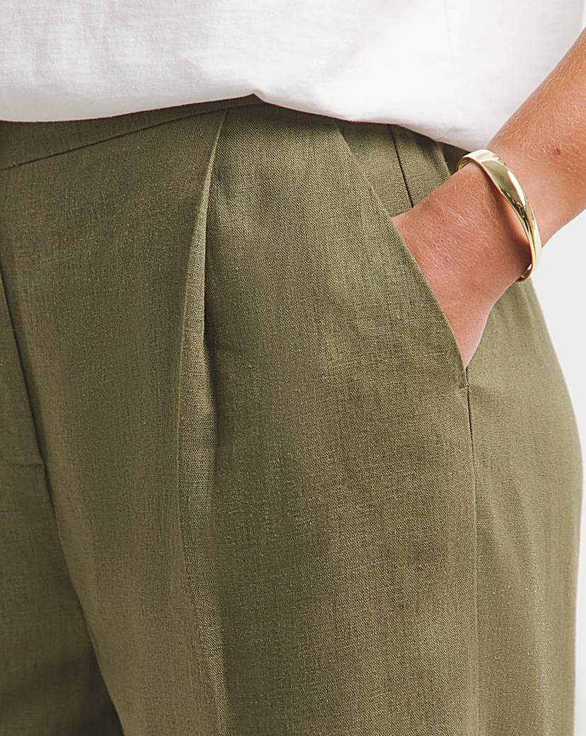 Khaki Linen Blend Wide Leg Trousers
