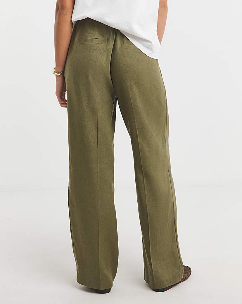 Khaki Linen Blend Wide Leg Trousers
