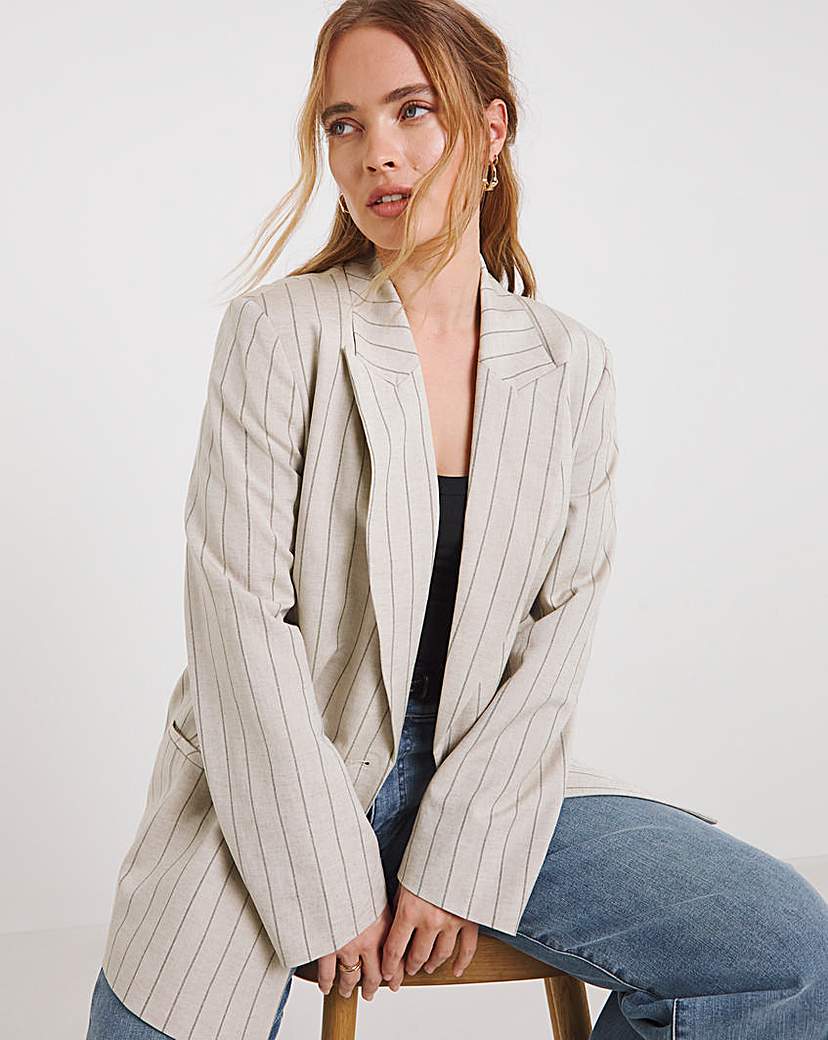 New In - Neutral Linen Blend Pinstripe Blazer