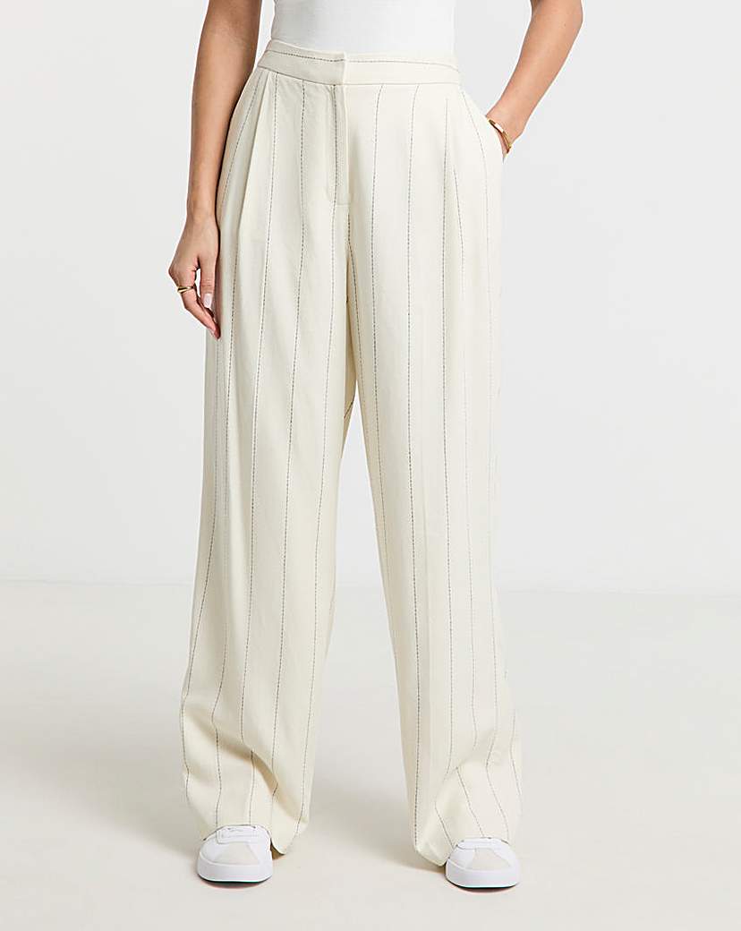 Pinstripe Linen Blend Wide Leg Trouser