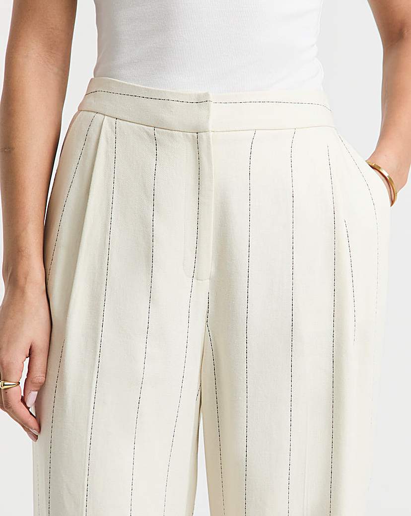 Pinstripe Linen Blend Wide Leg Trouser