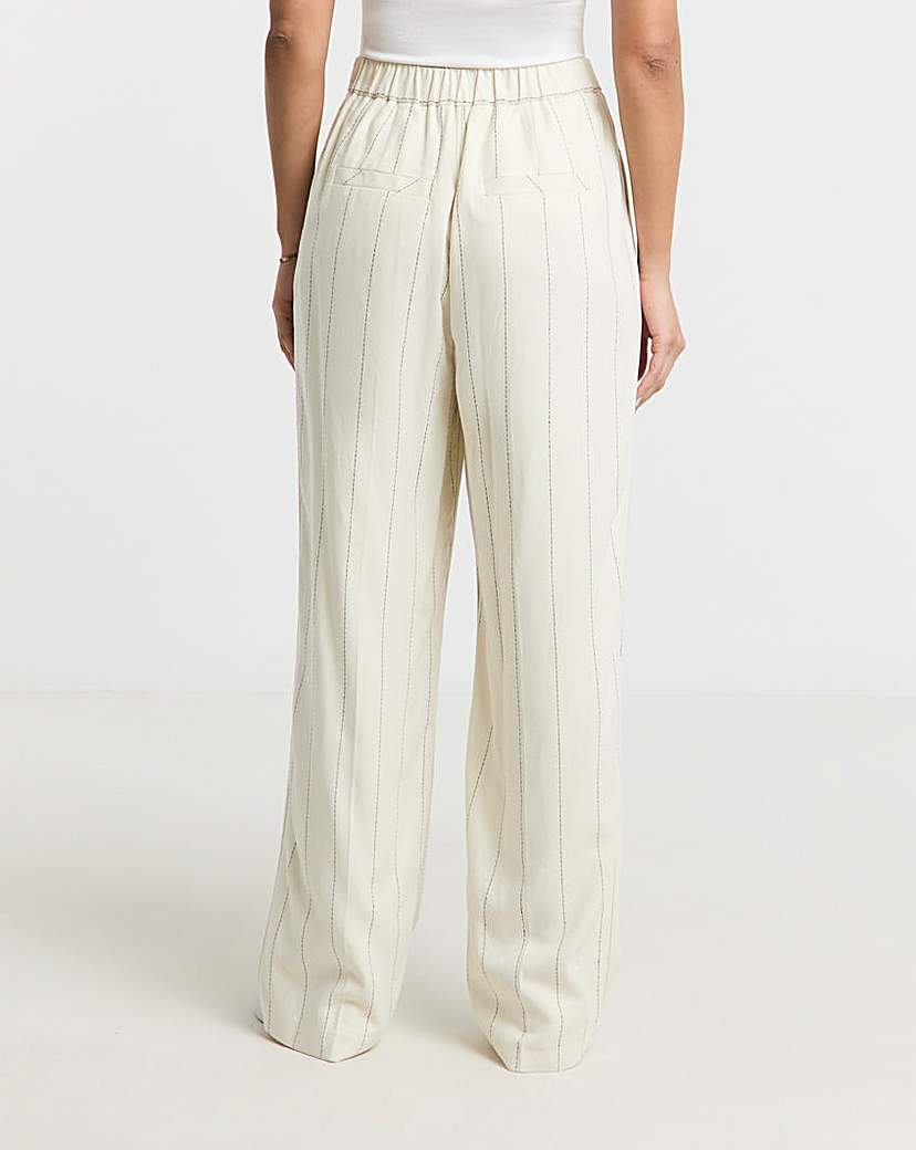 Pinstripe Linen Blend Wide Leg Trouser