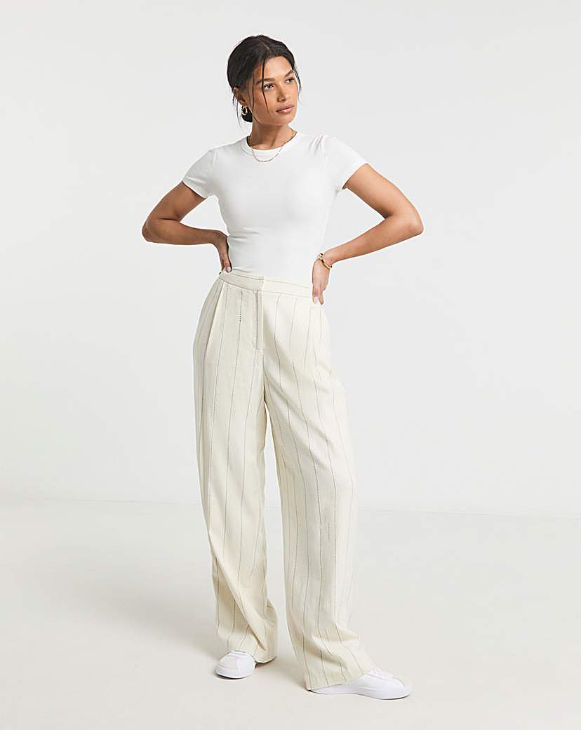 Pinstripe Linen Blend Wide Leg Trouser