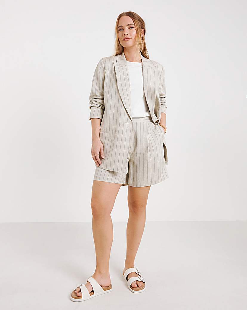Neutral Pinstripe Linen Blend Short