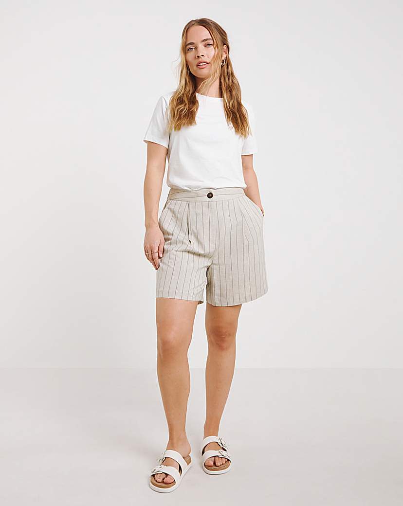 New In - Neutral Pinstripe Linen Blend Short
