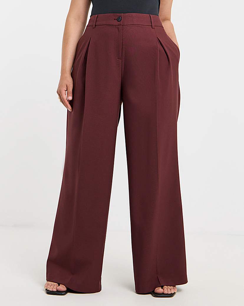 Elastic Back Pleated Wide Leg Trouser