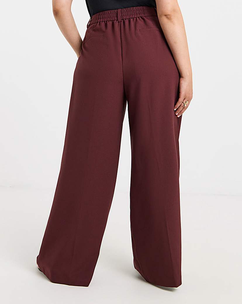 Elastic Back Pleated Wide Leg Trouser