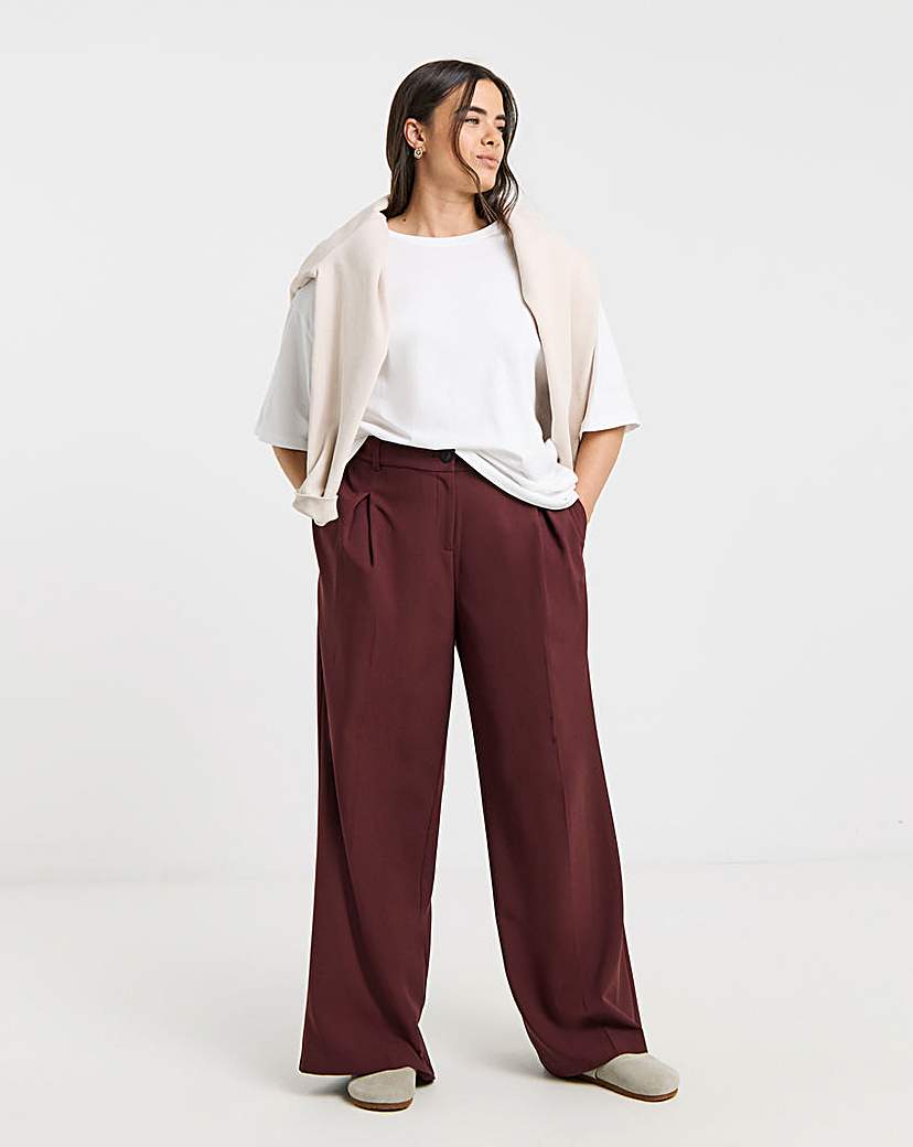 Elastic Back Pleated Wide Leg Trouser
