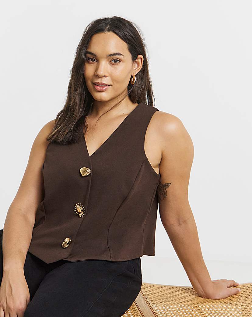New In - Scuba Gold Button Detail Crepe Waistcoat