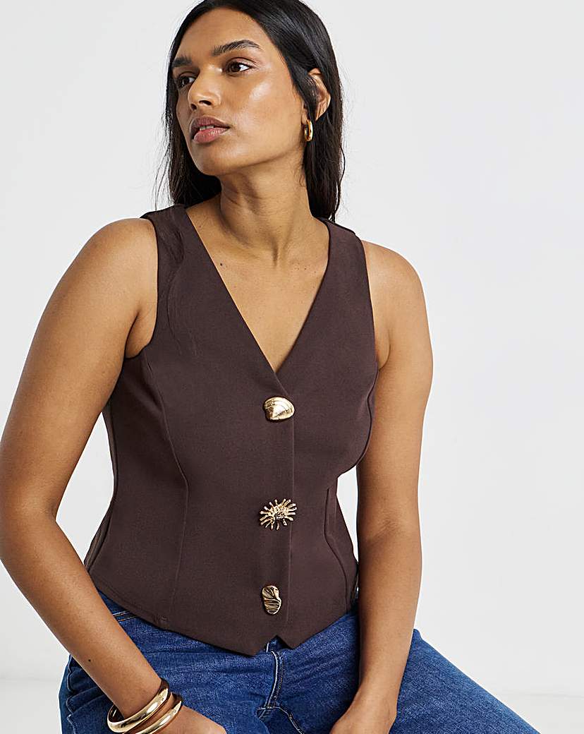 Scuba Gold Button Detail Crepe Waistcoat
