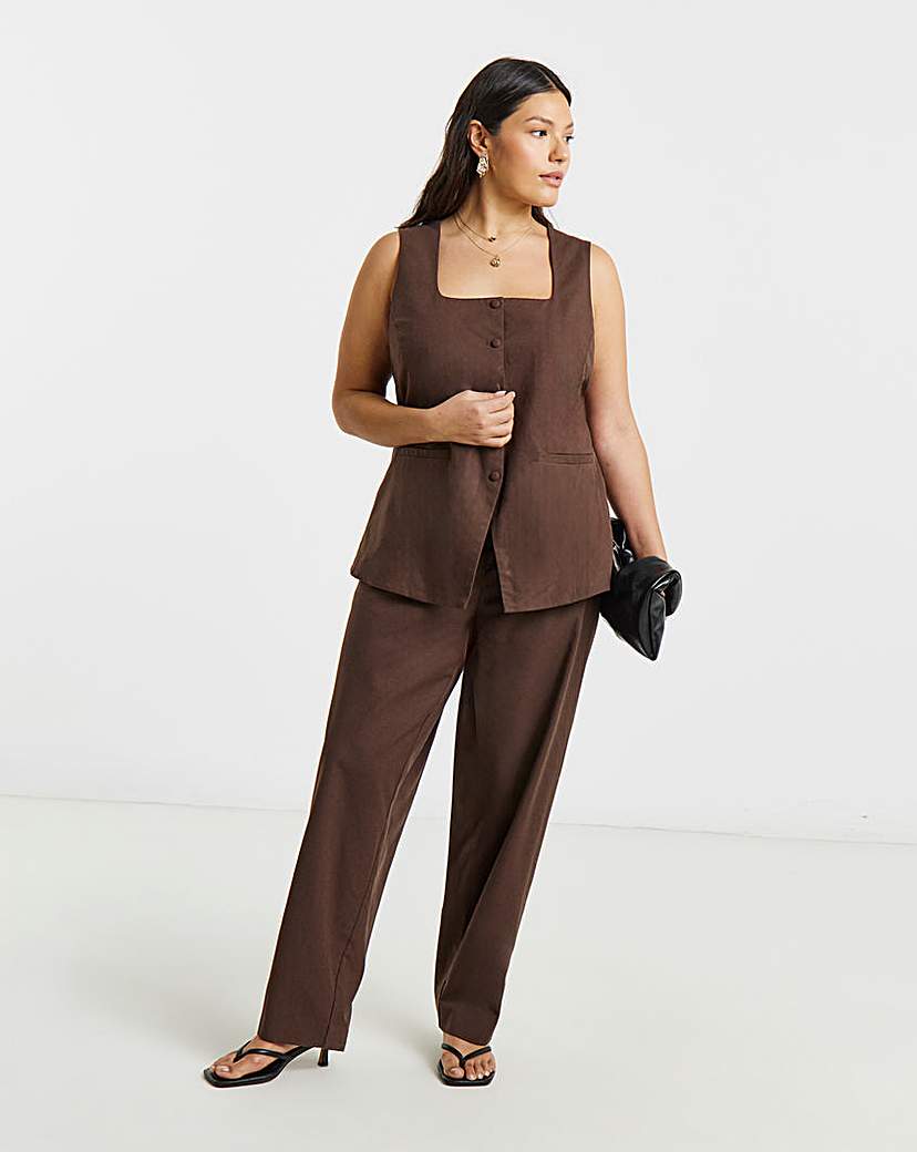 New In - Simply Be Choc Linen Barrel Trousers