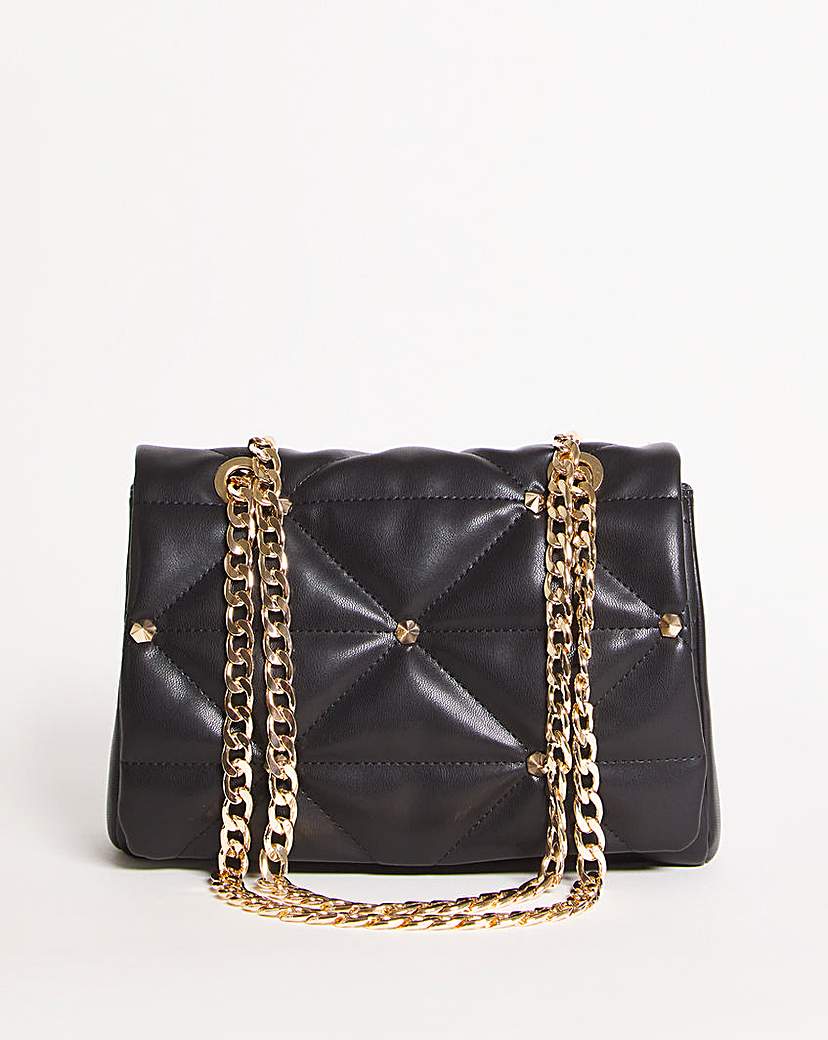 Black Studded Quilted Chain Strap Bag