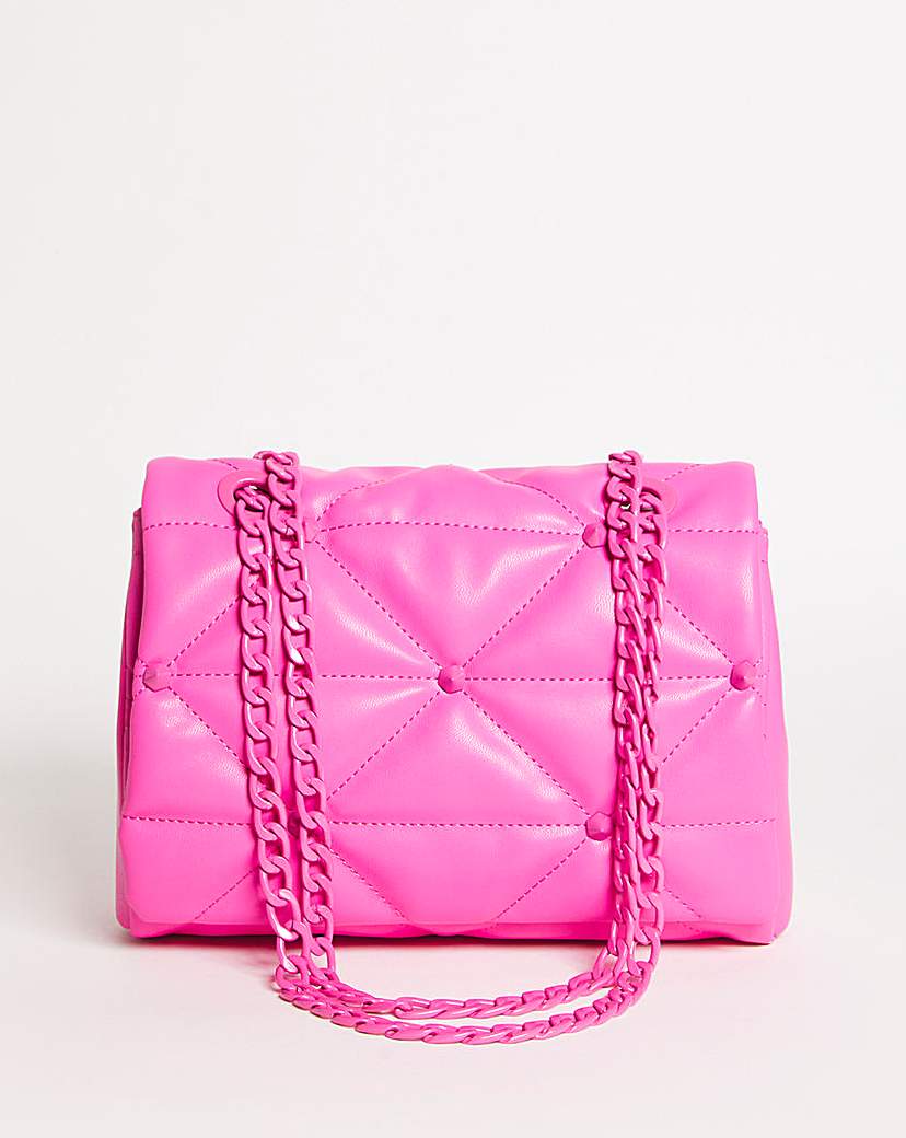 Pink Studded Quilted Chain Strap Bag