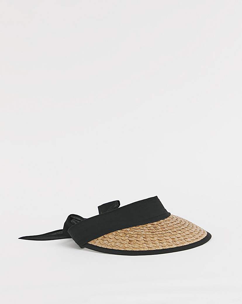 Bow Detail Raffia Straw Visor - Black/Natural