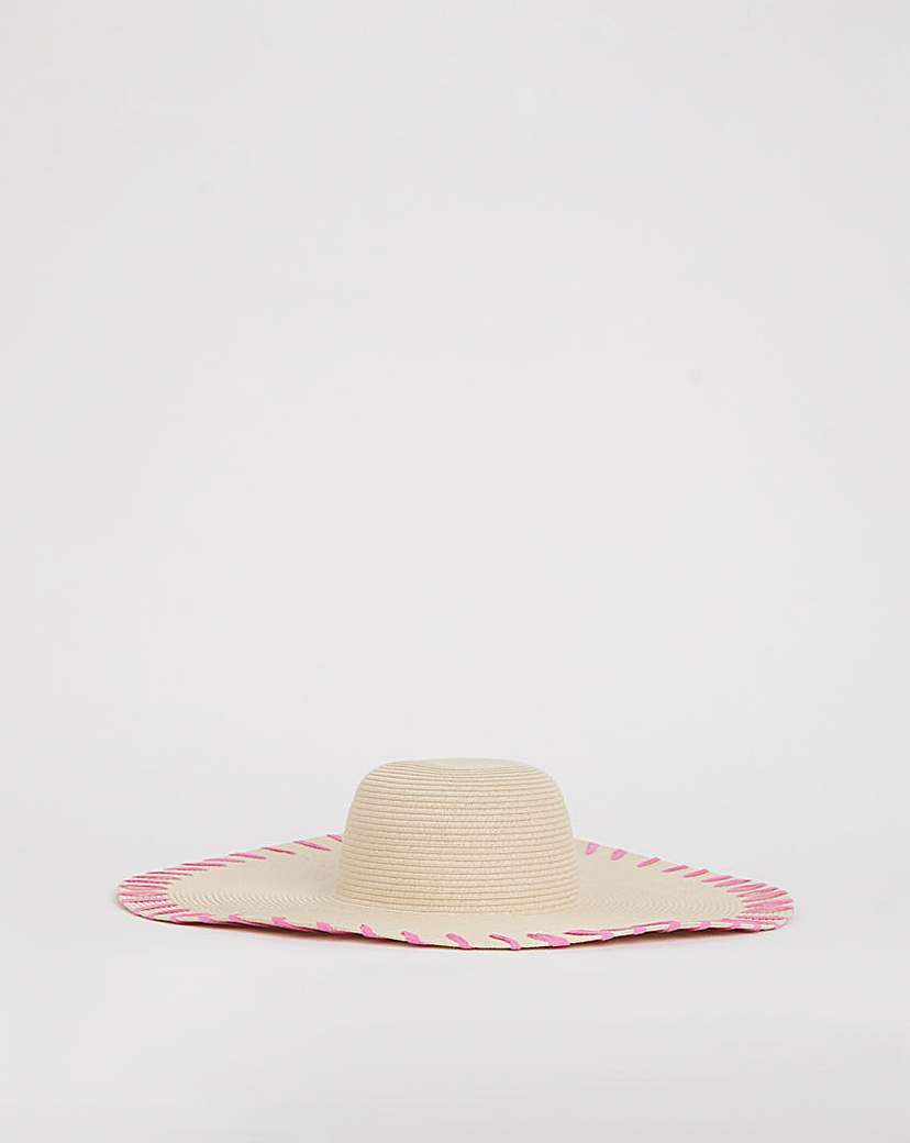 Wide Brim Raffia Edge Straw Hat