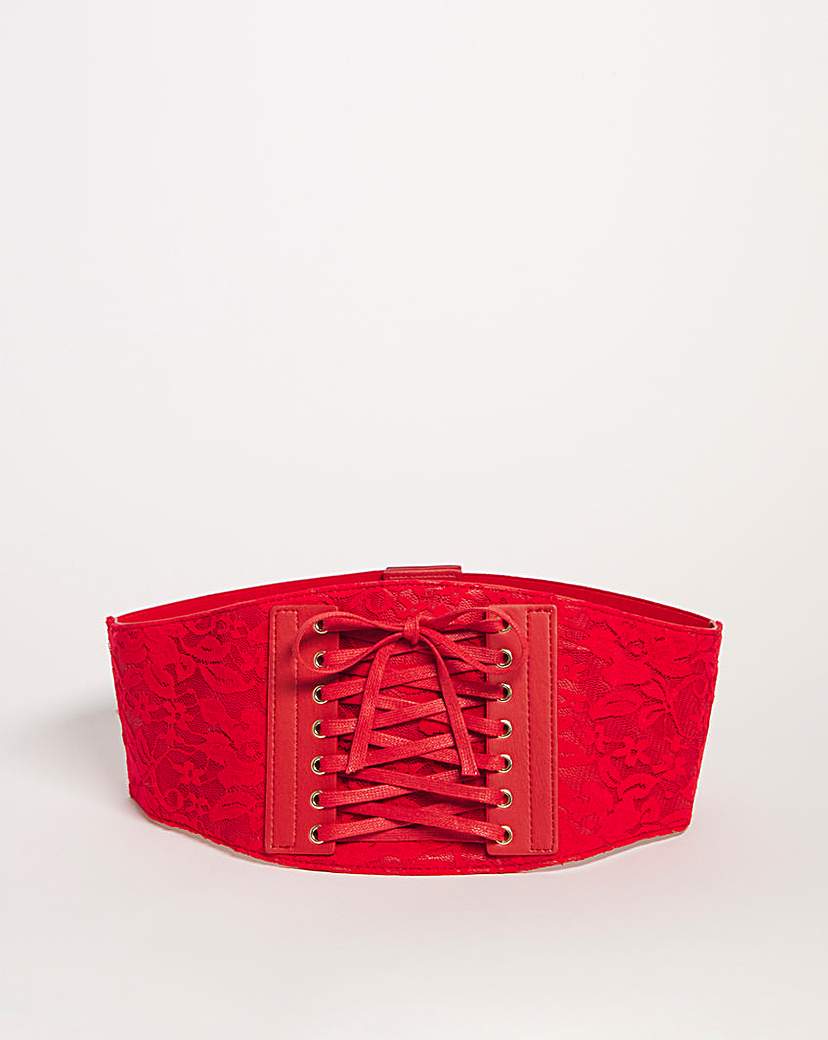 Red Lace Detail Waist Corset Belt