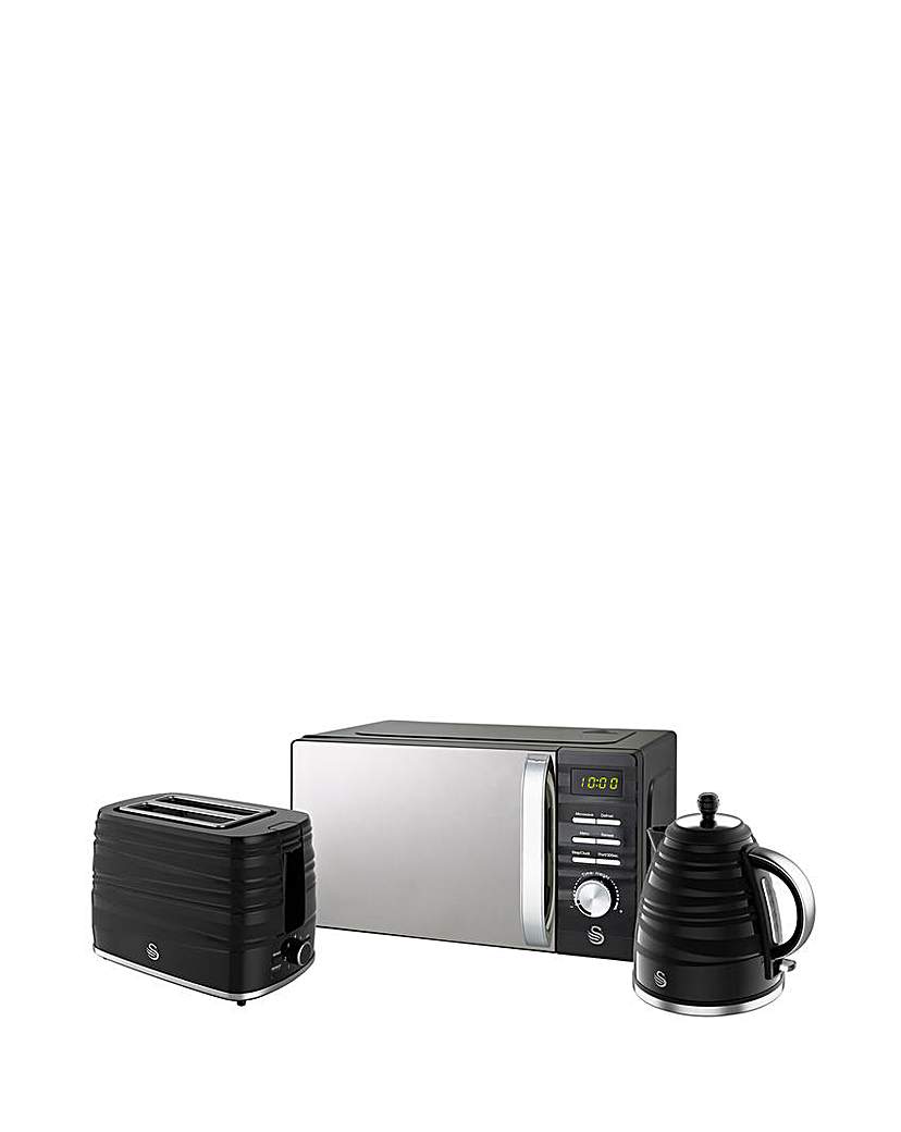 Swan Black Kettle, Toaster & Microwave