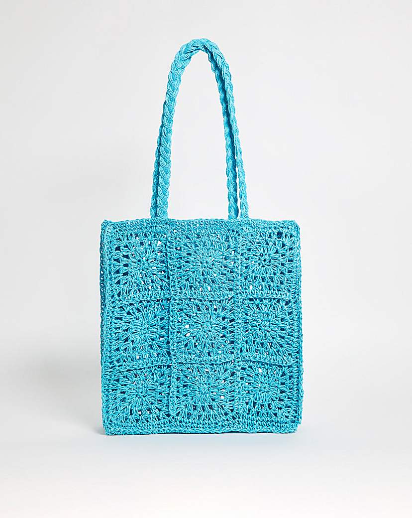 Image of Blue Handmade Crochet Beach Tote Bag