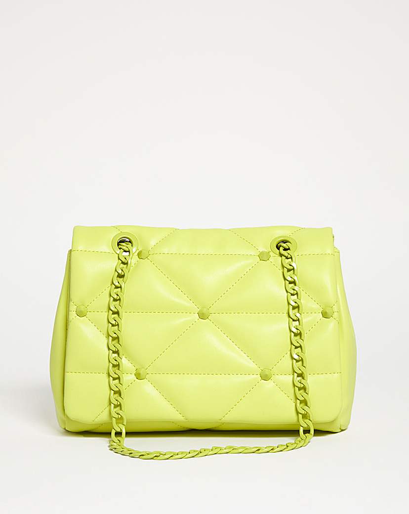 Lime Studded Quilted Chain Strap Bag