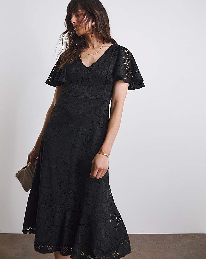 Joanna Hope Angel Sleeve Lace Midi Dress