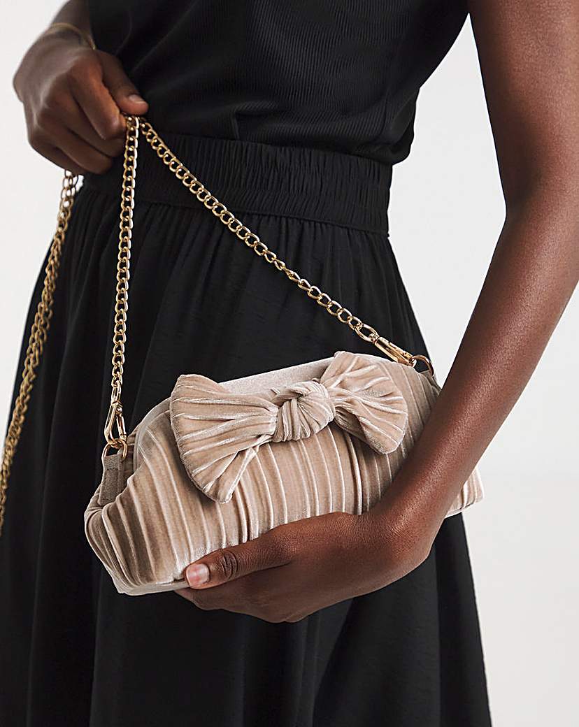 New In - Velvet Bow Pleated Clutch Bag