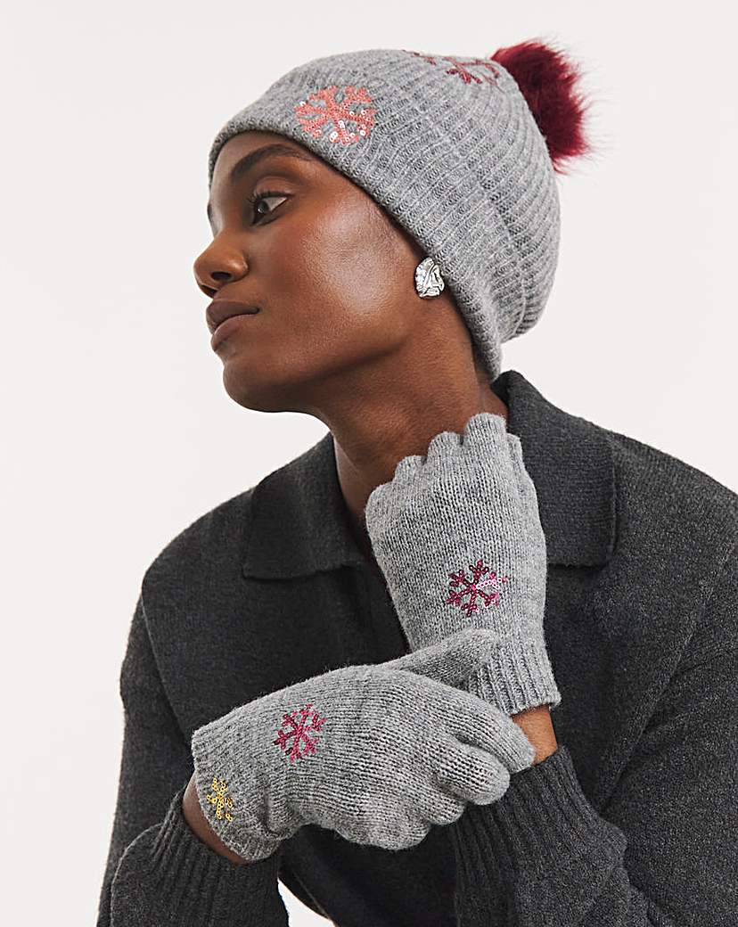 Sequin Snowflake Hat Glove Gift Set Grey …