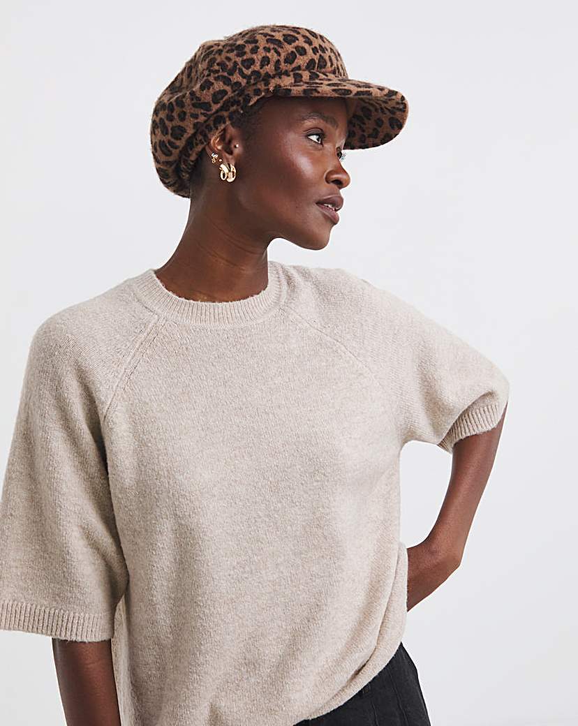 New In - Wool Leopard Print Baker Boy Hat