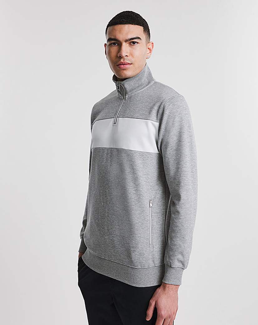 Colour Block 1/4 Zip Funnel Sweatshirt L