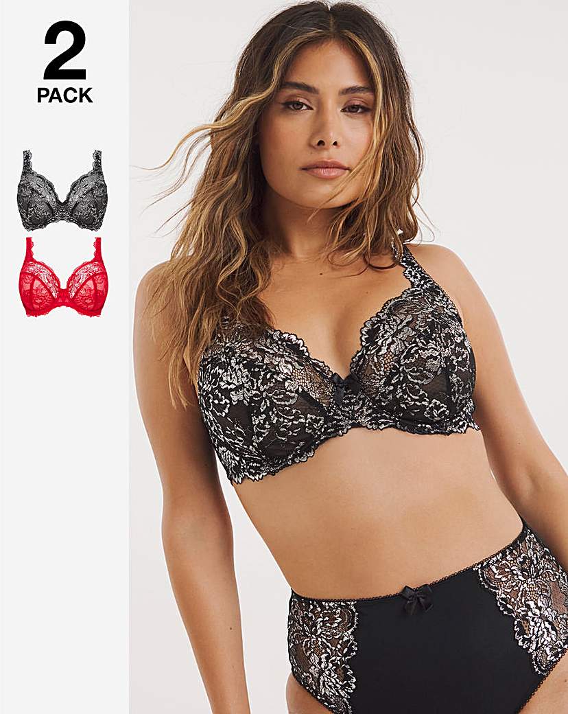 2 Pack Ella Lace Full Cup Wired Bras