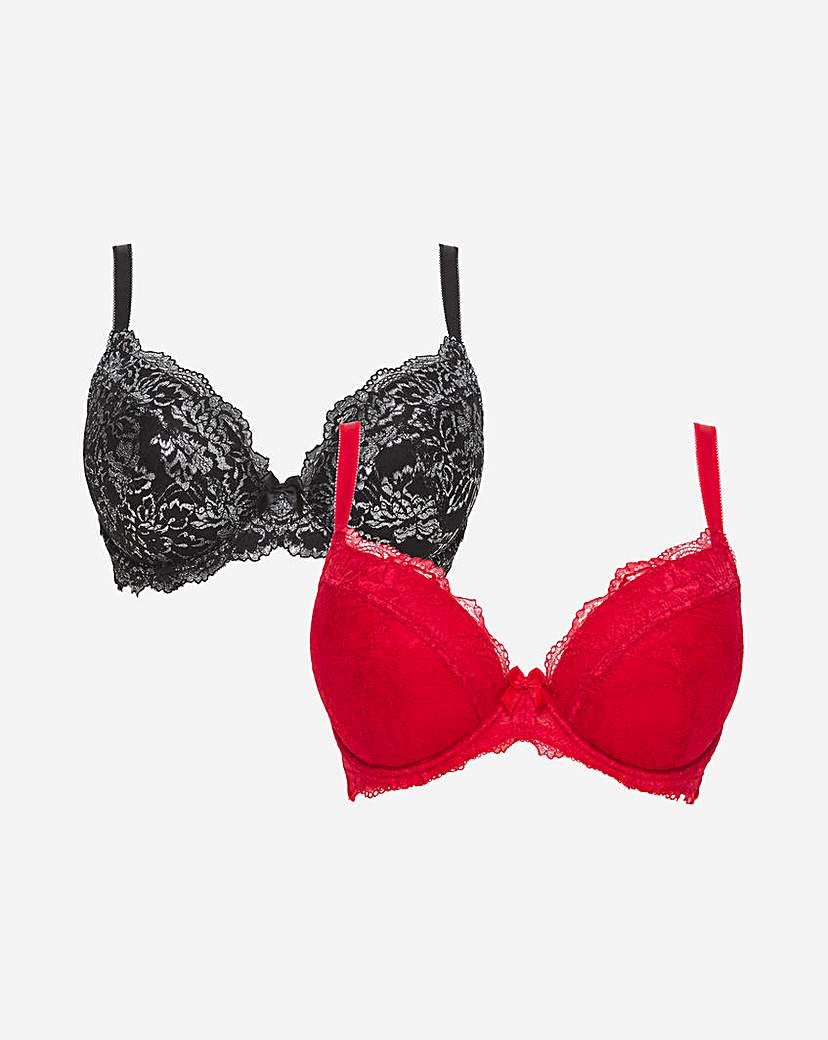 2 Pack Ella Lace Padded Wired Bras
