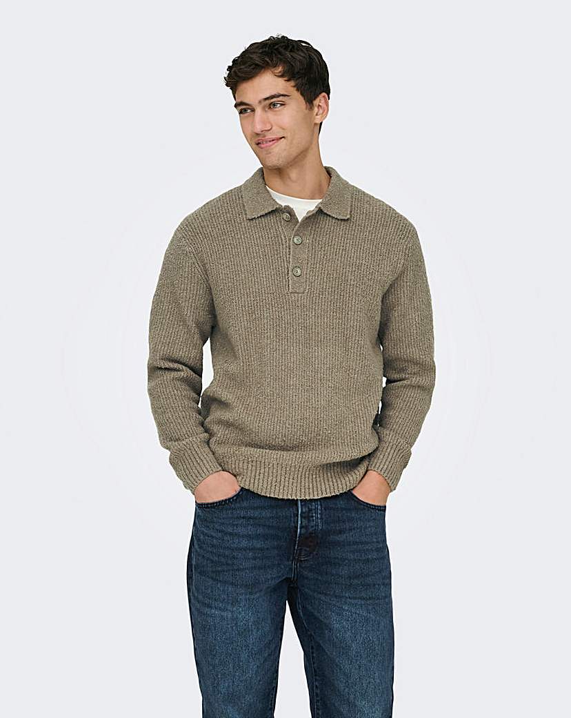Only & Sons Dale Knitted Polo - Walnut
