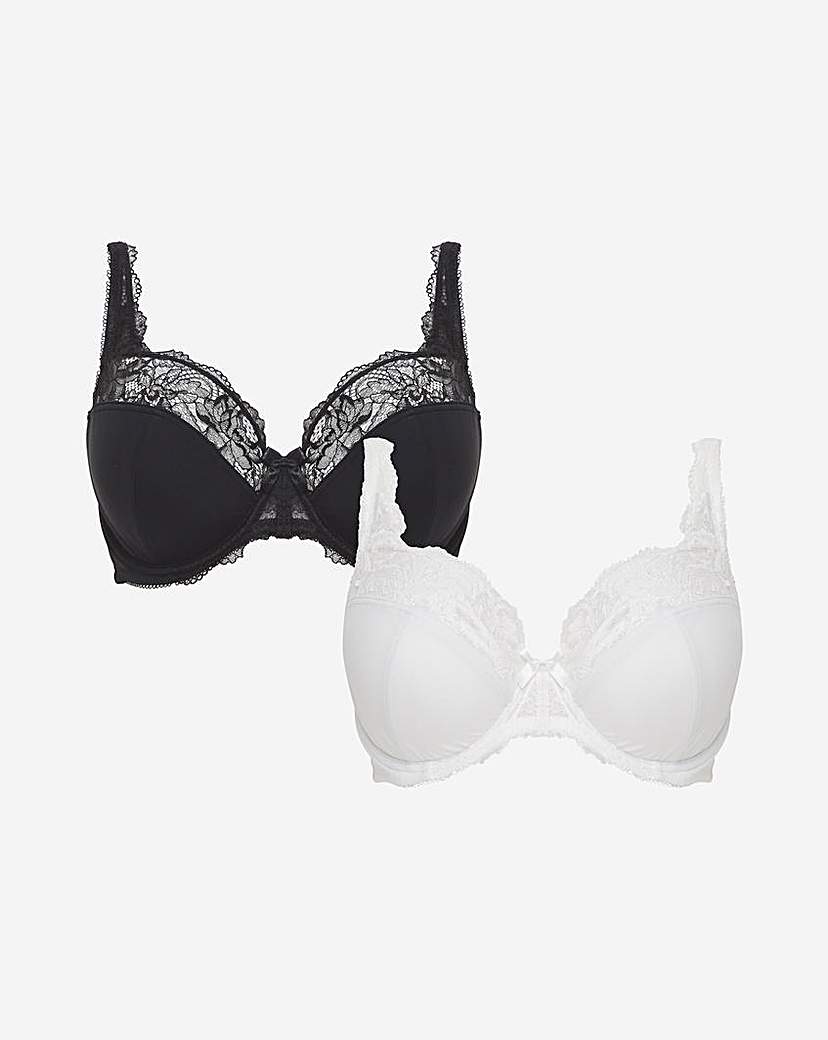 Pretty Secrets 2 Pack Ella Lace Wired Balcony Bras In Black/white | UK Size 38B Women's