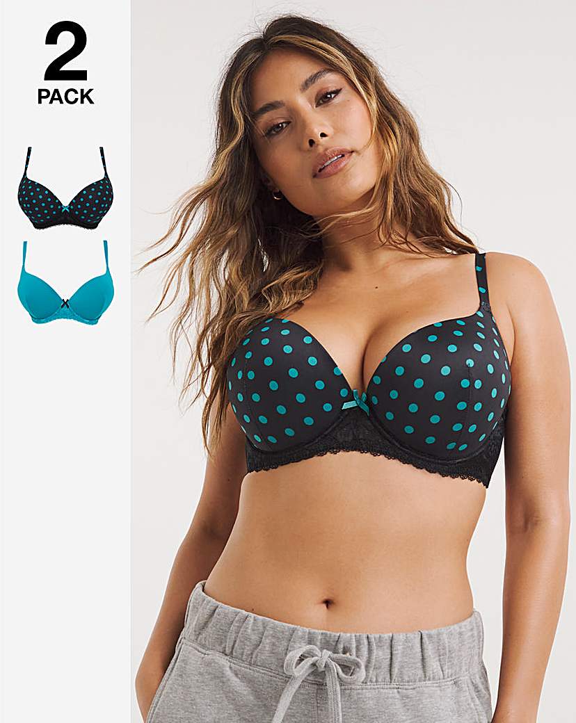 2 Pack Padded Boost Bras Black/Jade