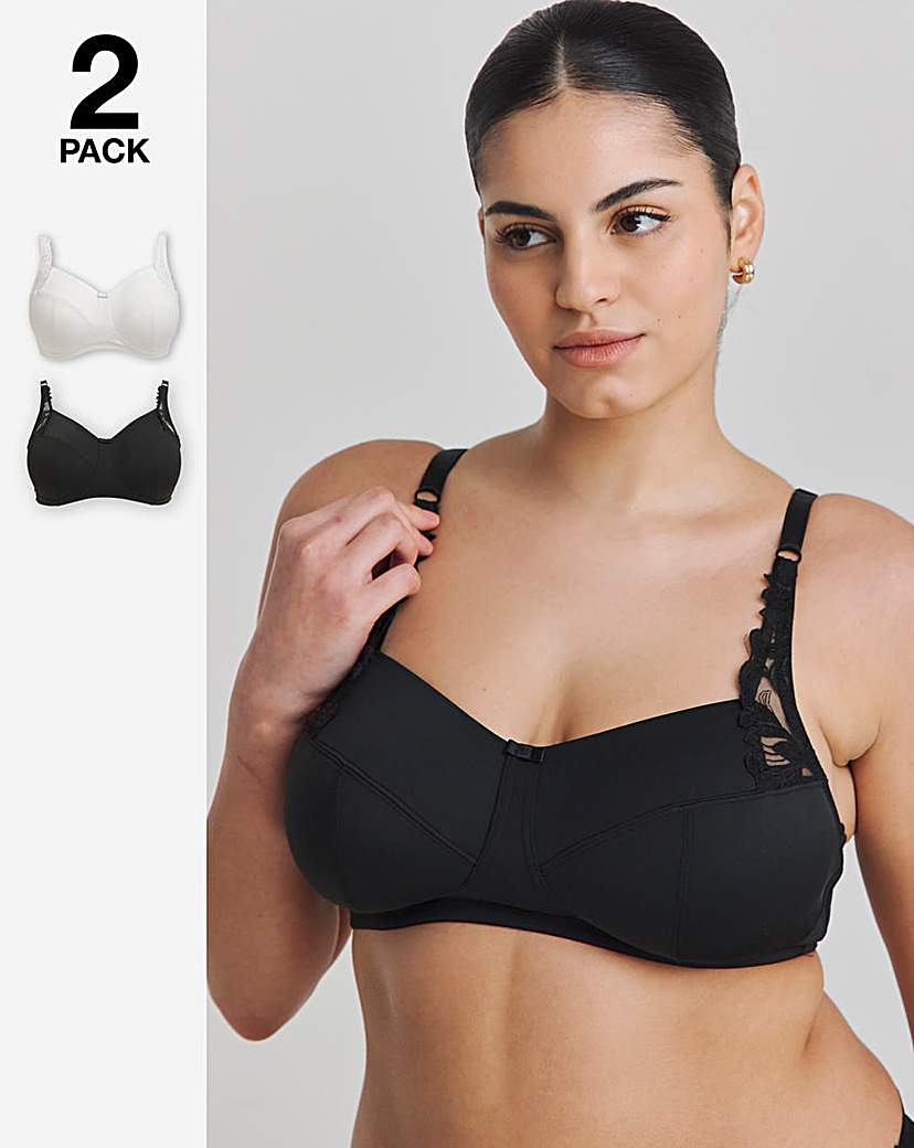 Pretty Secrets 2 Pack Flora Non Wired Bras In Black/white | UK Size 38B Women's
