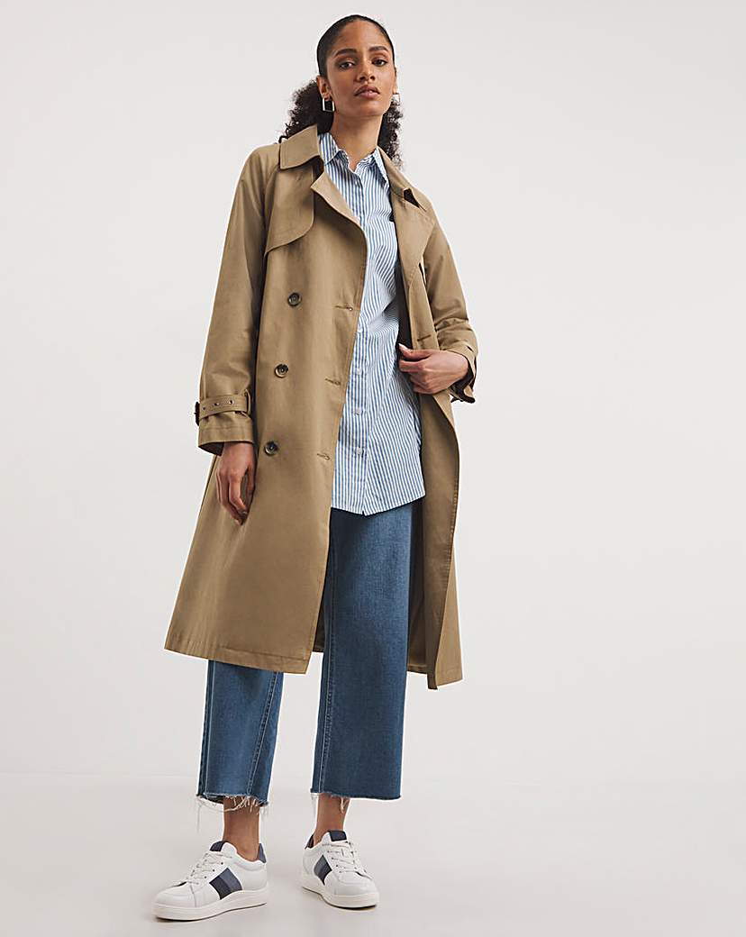 Camel Belted Double Breasted Trench Coat